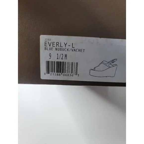 New Linea Paolo Everly Women's Wedge Peep Toe Blue Nubuck Sandals  SZ 9.5 - Picture 7 of 8